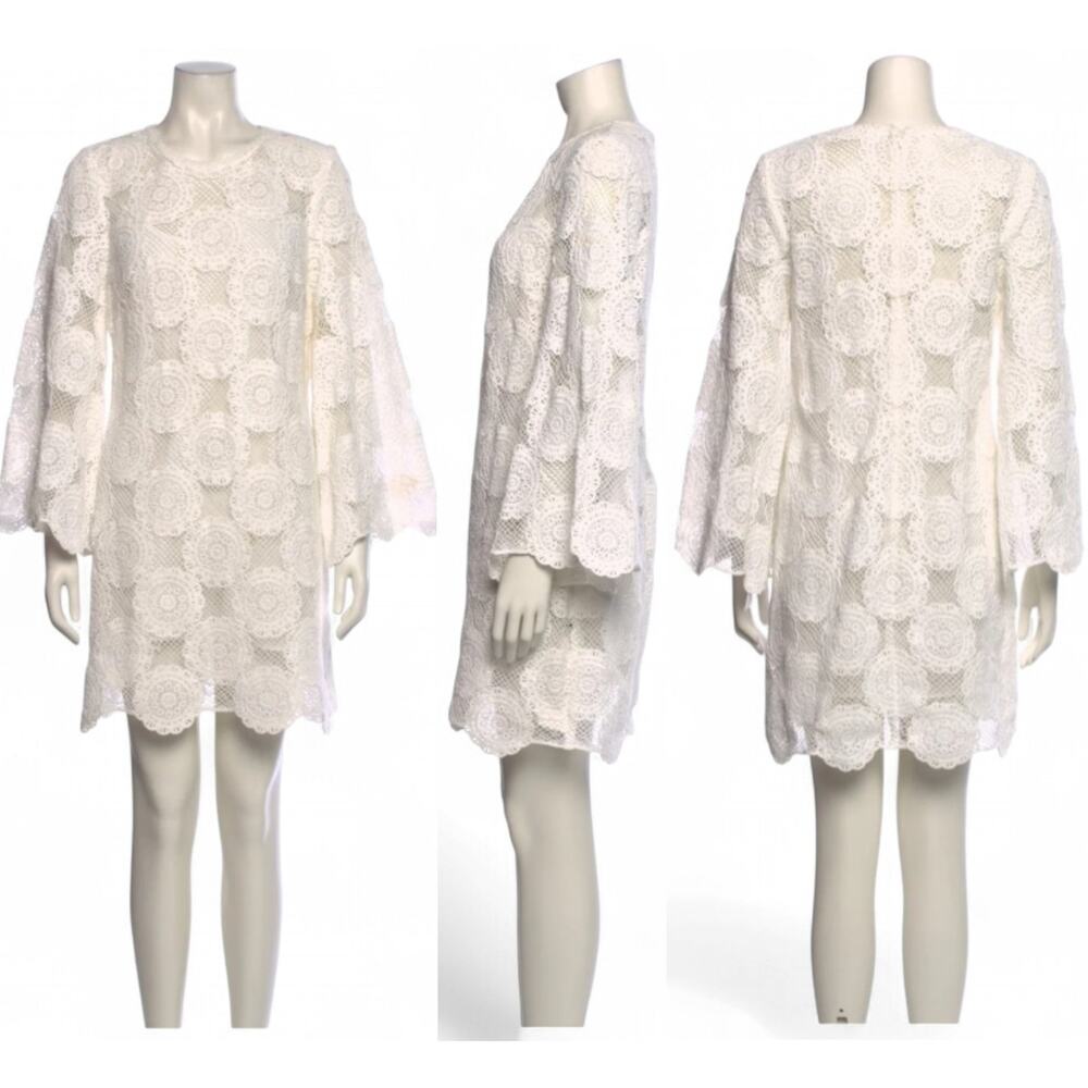 Zimmermann Junie Ivory Cotton Lace Crochet Mini Dress Cottagecore Sz 3 / 10 / L - Picture 4 of 9